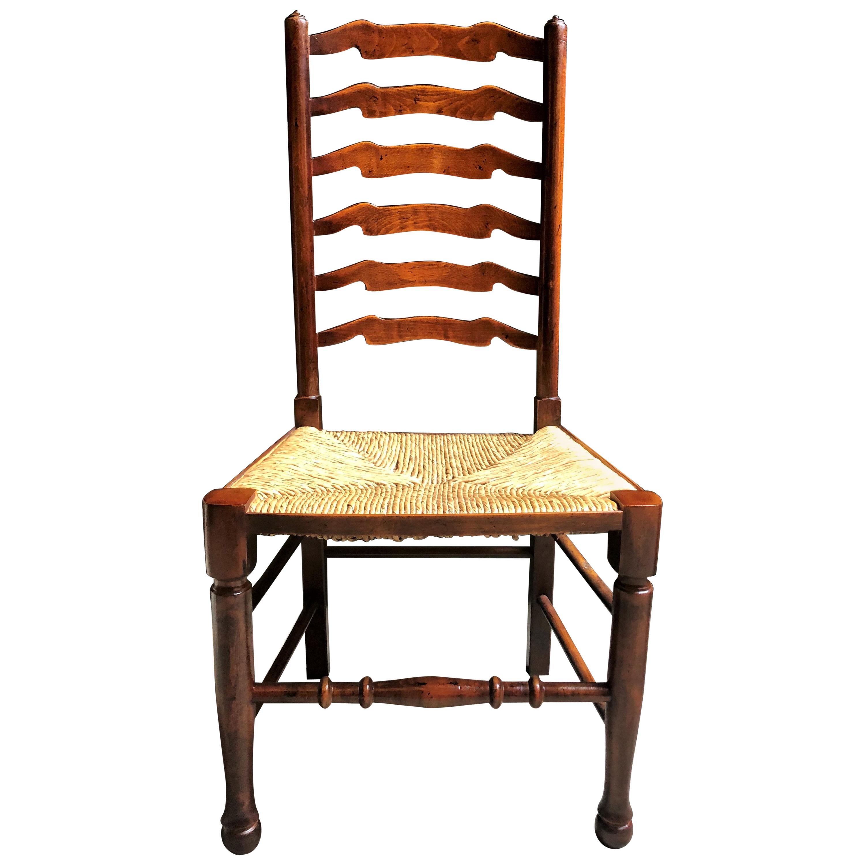 Set of 8 Estate English Ladder Back Chairs with Rush Seats, circa 1940