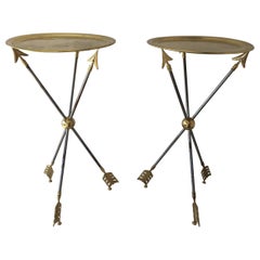 Maison Jansen Directoire Arrow Sidetables with Original Brass Trays, Pair