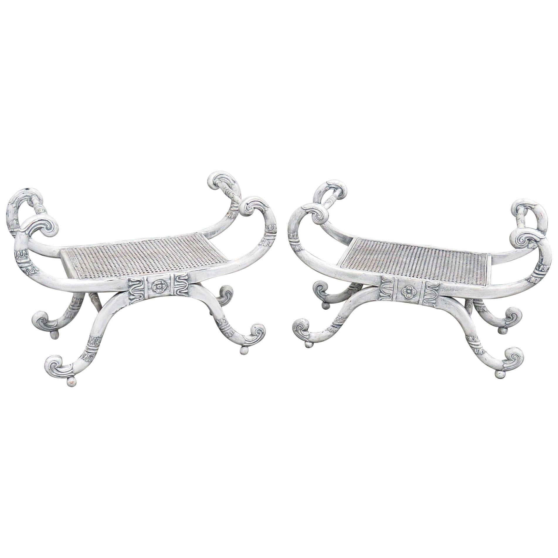 Pair of Distressed Painted Curule Benches