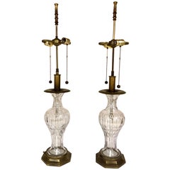 Pair of French Matching Tall Crystal Table Lamps