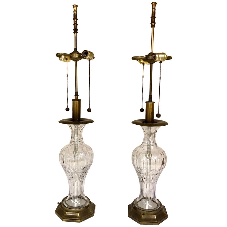 Pair of French Matching Tall Crystal Table Lamps For Sale at 1stDibs