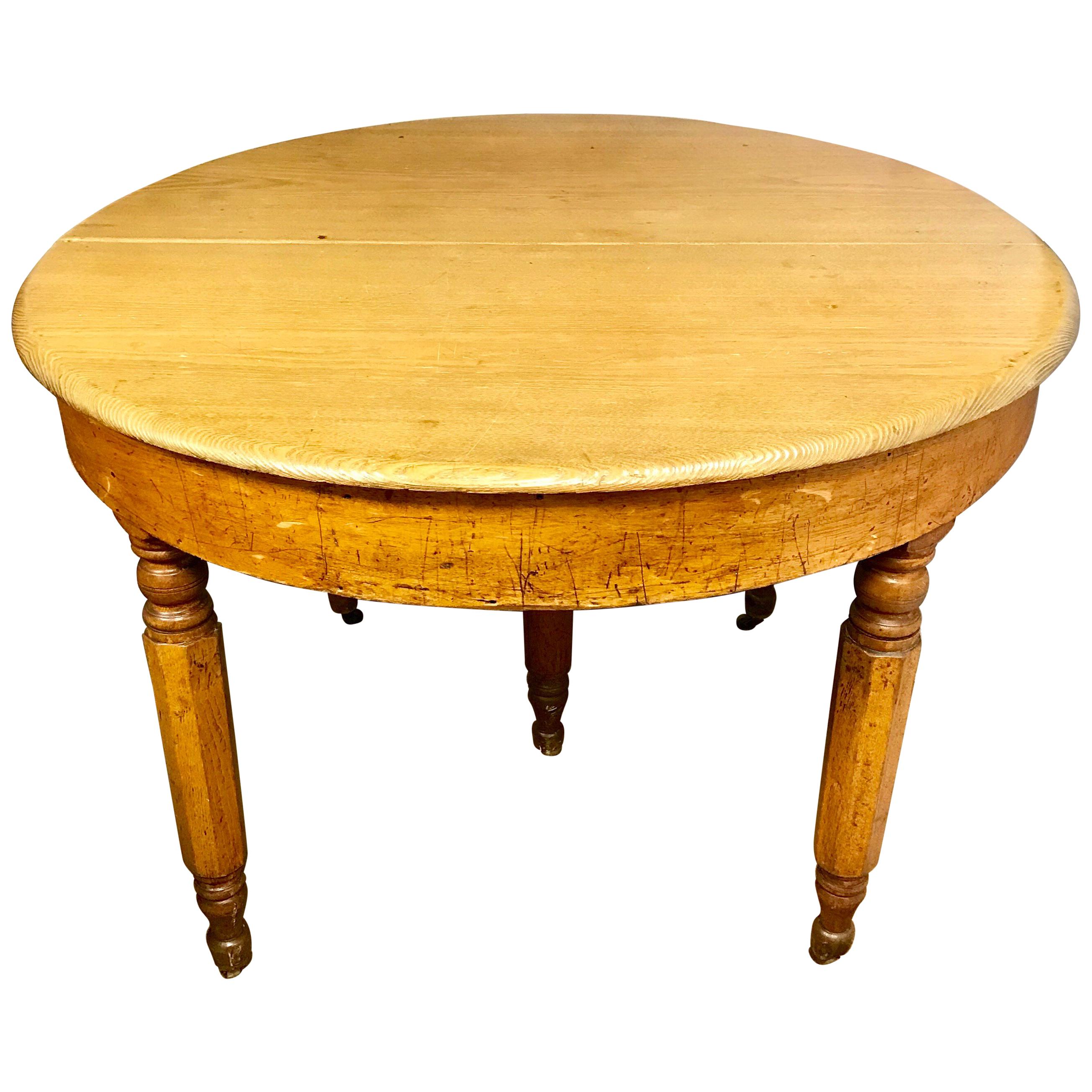 Antique Rustic Round Pine Table