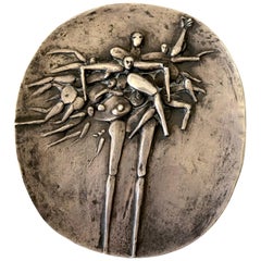 Plaque de sculpture en bas-relief abstraite figurative en argent sterling massif Robert A Hansen