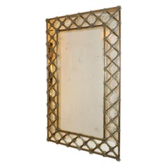 1940s Italian Antique Venetian Geometric Amber Gold Murano Glass Mirror