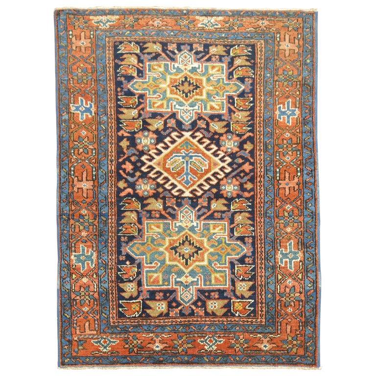 Antique Navy Blue Karadja Heriz Scatter Rug For Sale at 1stDibs