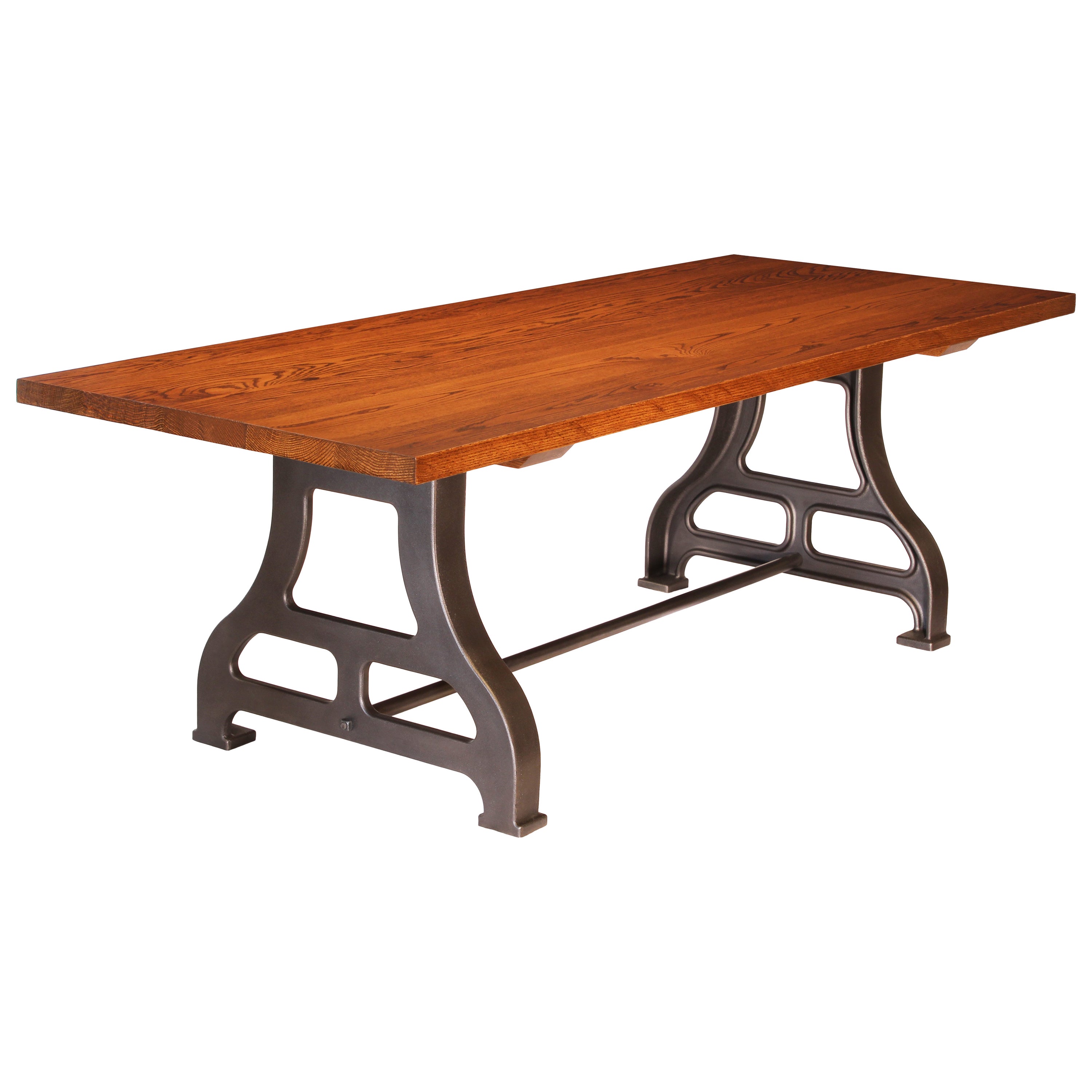 Oak Top Dining Table with Industrial Polished Cast Iron Legs For Sale