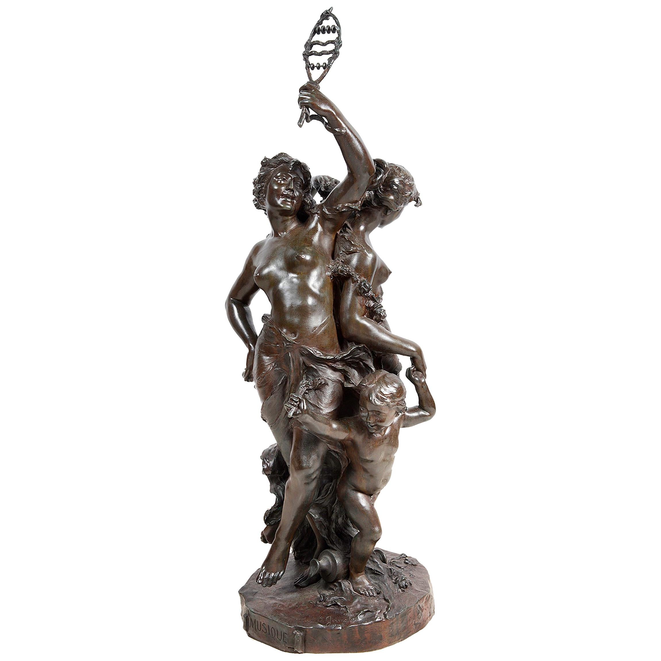 19th Century Bronze Study, Music and Dance by J.B.Germain For Sale