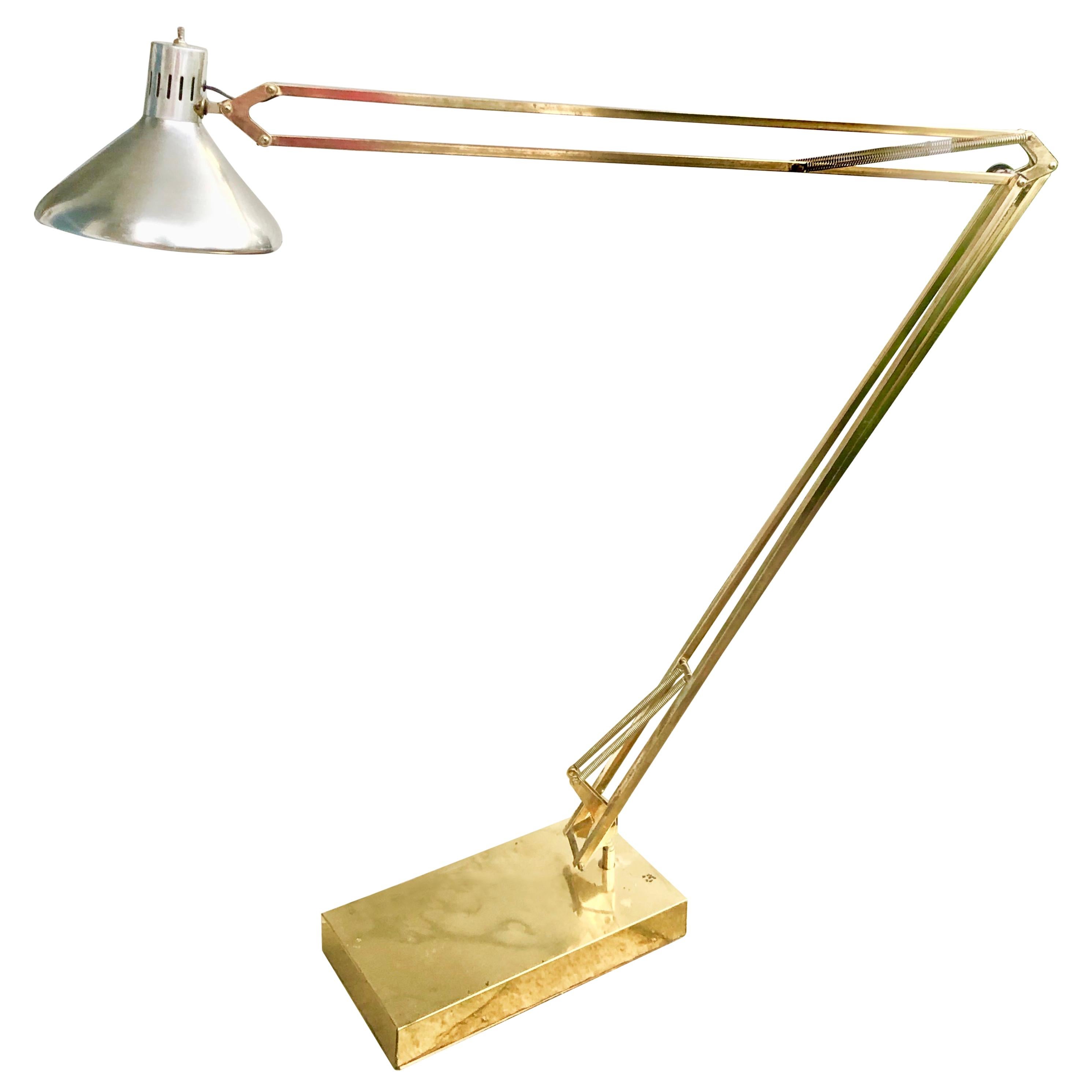 Large Brass Classic Anglepoise Adjustable  Floor Lamp Aluminum Shade For Sale
