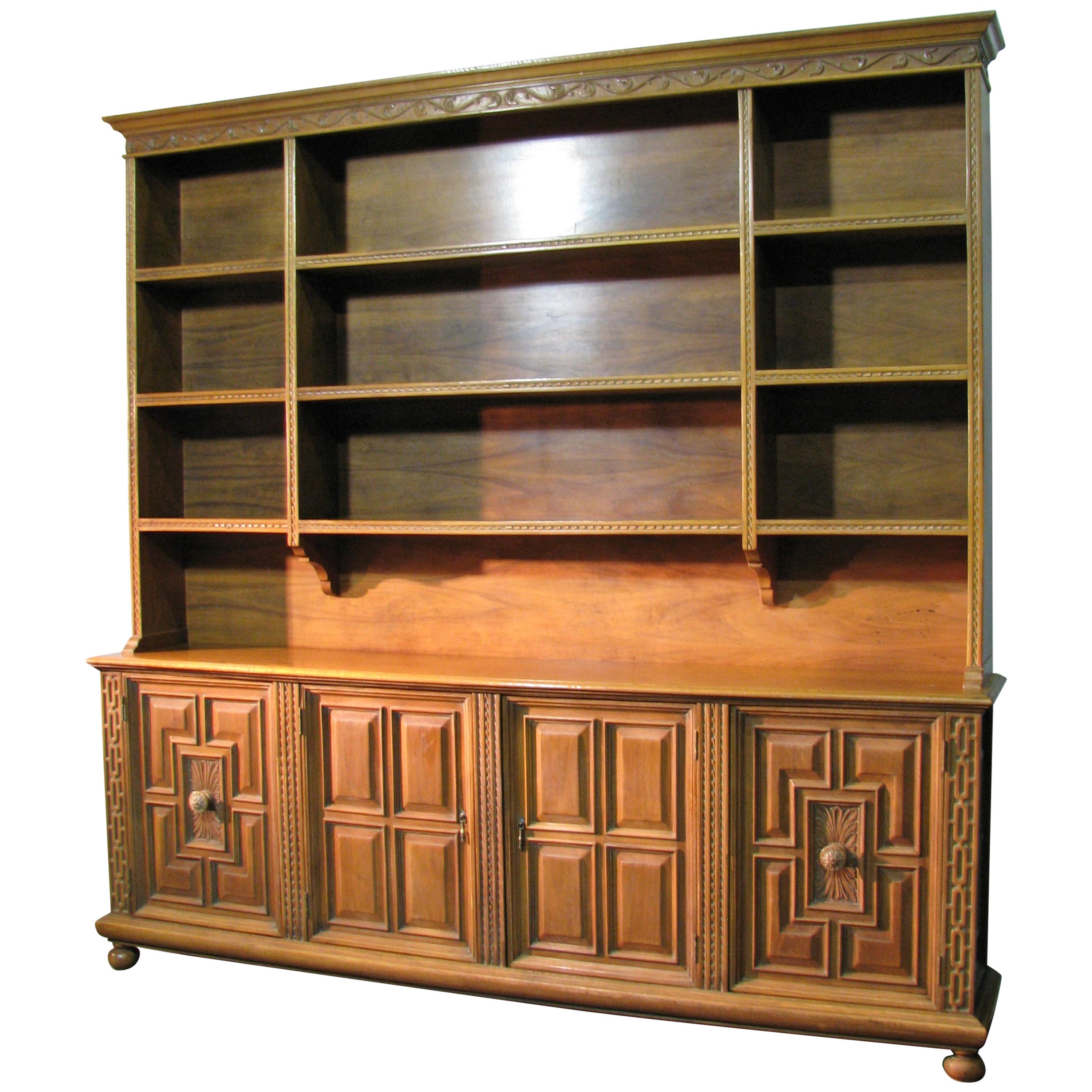 High End Italian Renaissance Style Walnut Cabinet & Shelves by Joseph Milbeck For Sale