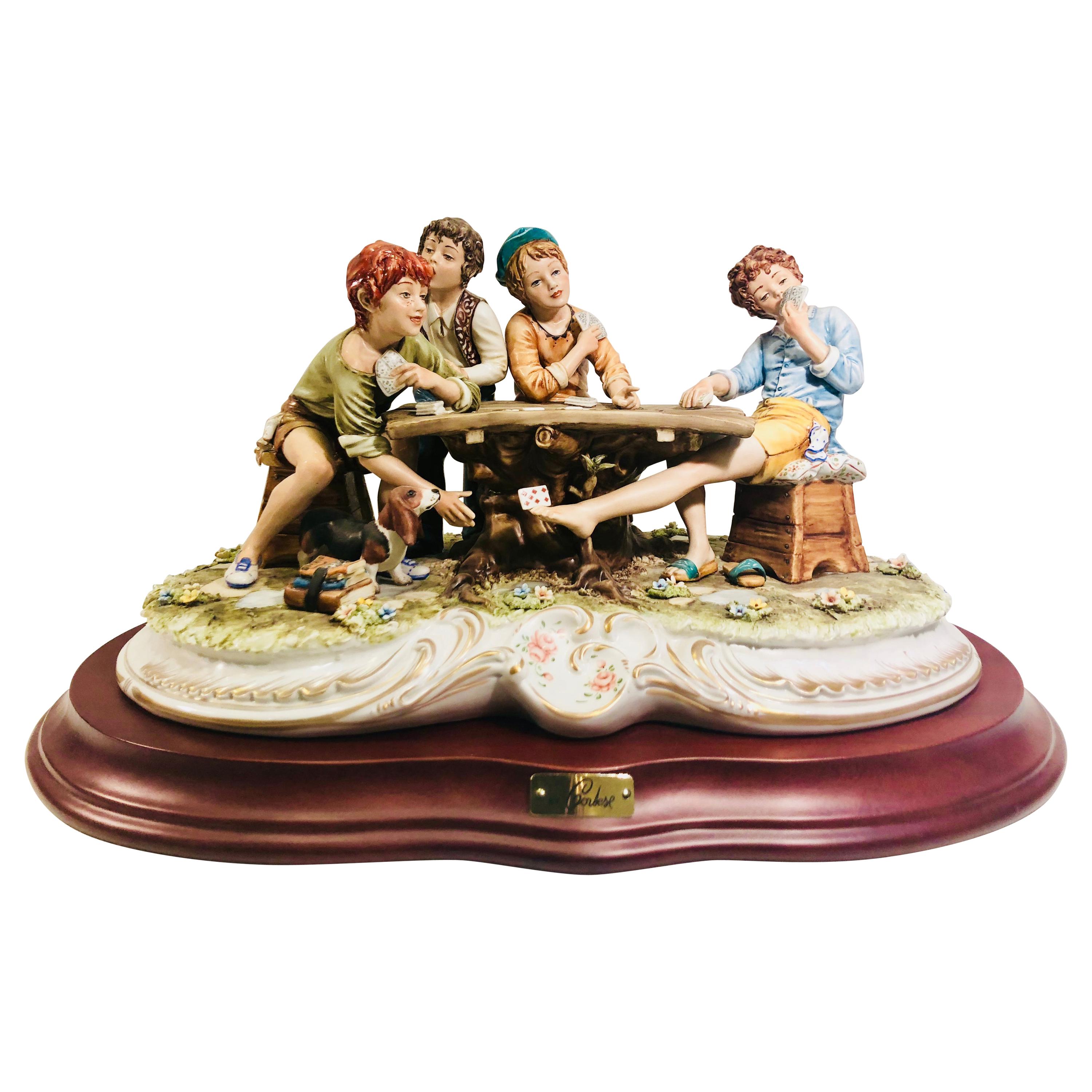 Capodimonte “The Cheats" Fine Italian Museum Quality Porcelain Scene by Cortese