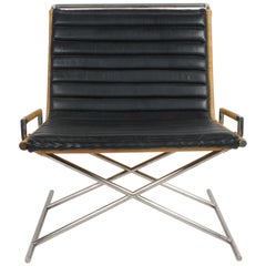Ward Bennett Sled Chair Rattan and Leather