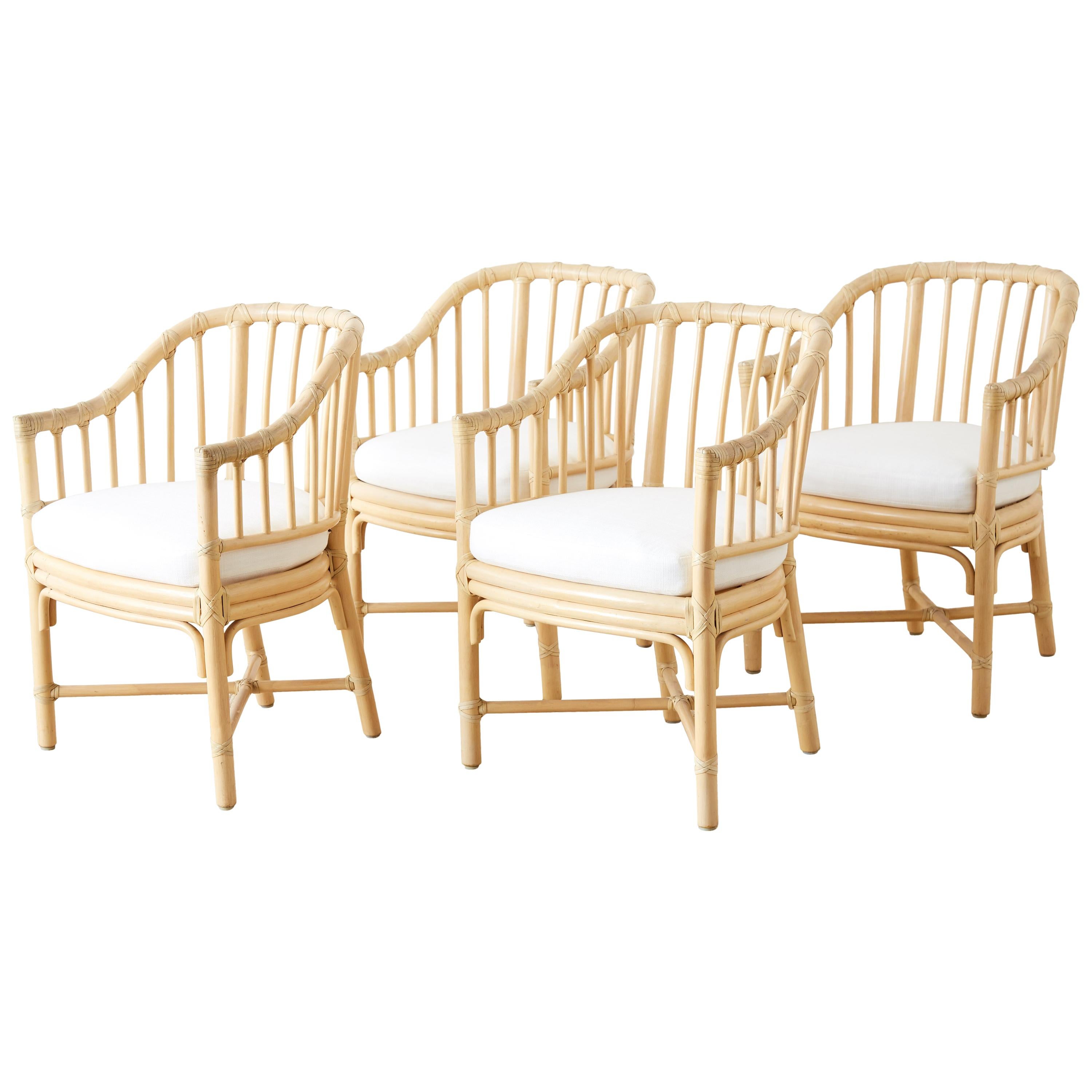 Set of Four McGuire Bamboo Rattan Dining Chairs