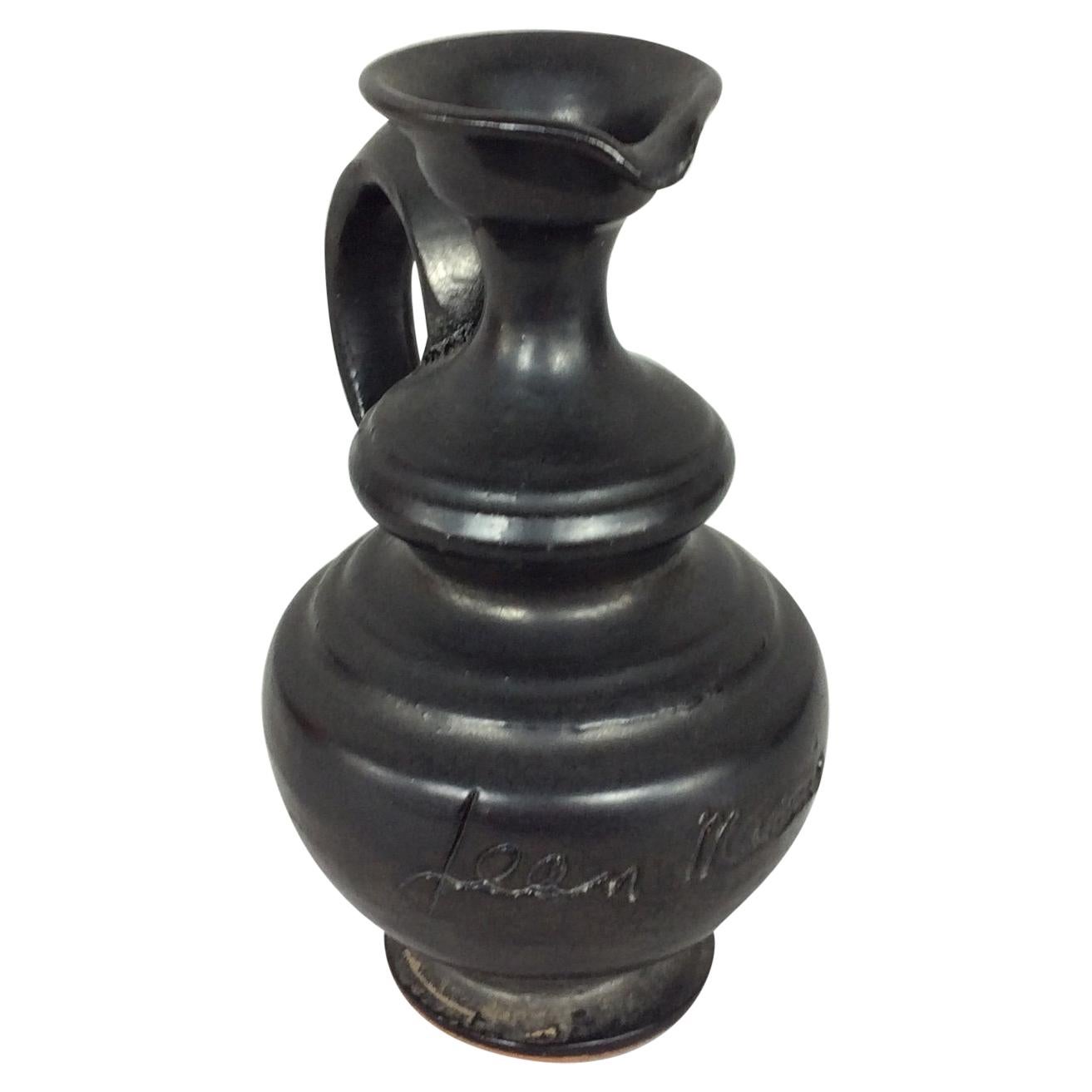 Midcentury Black Matte Vase by Jean Marais, Vallauris
