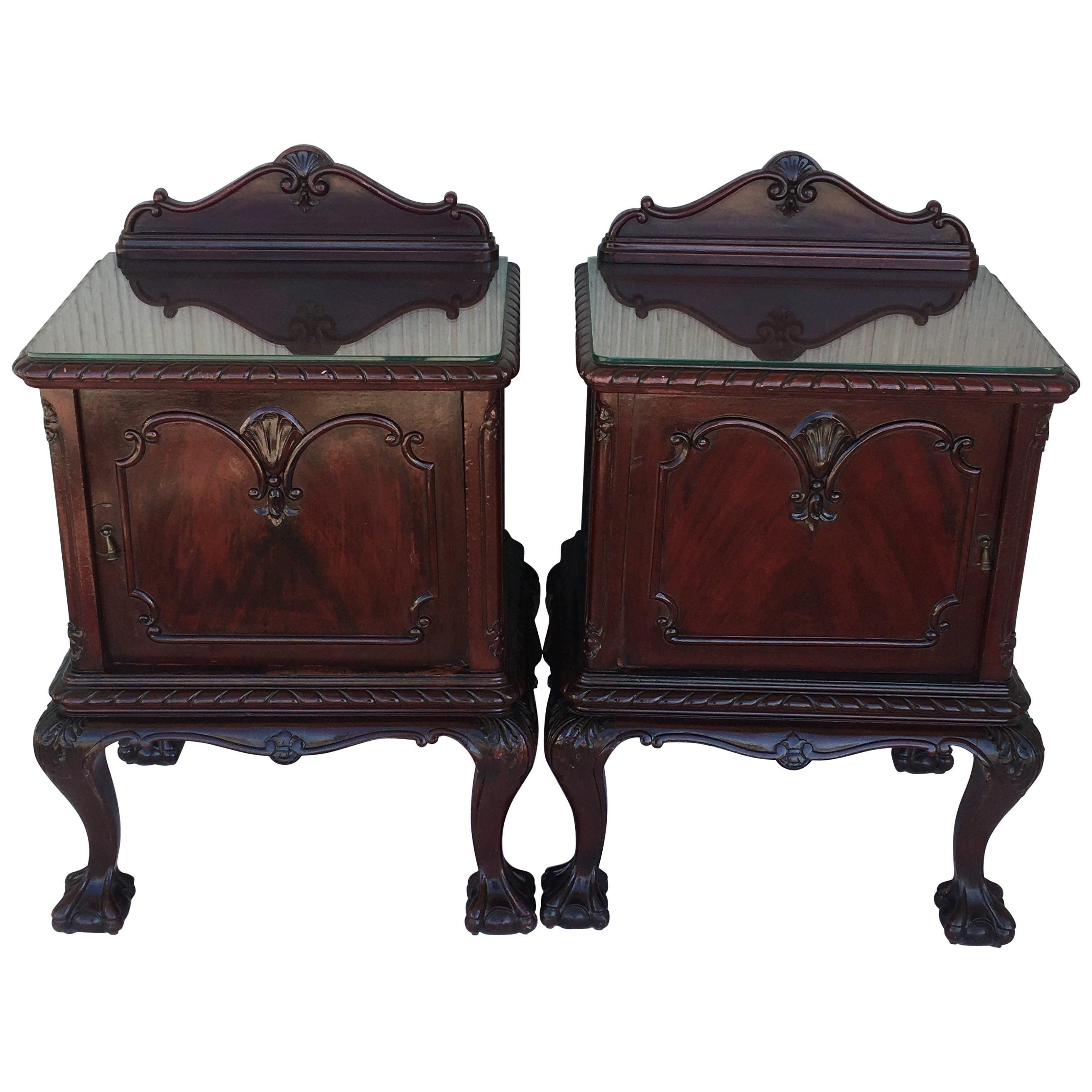 George III Period Walnut Nightstands or Bedsides with Glass Top and Door