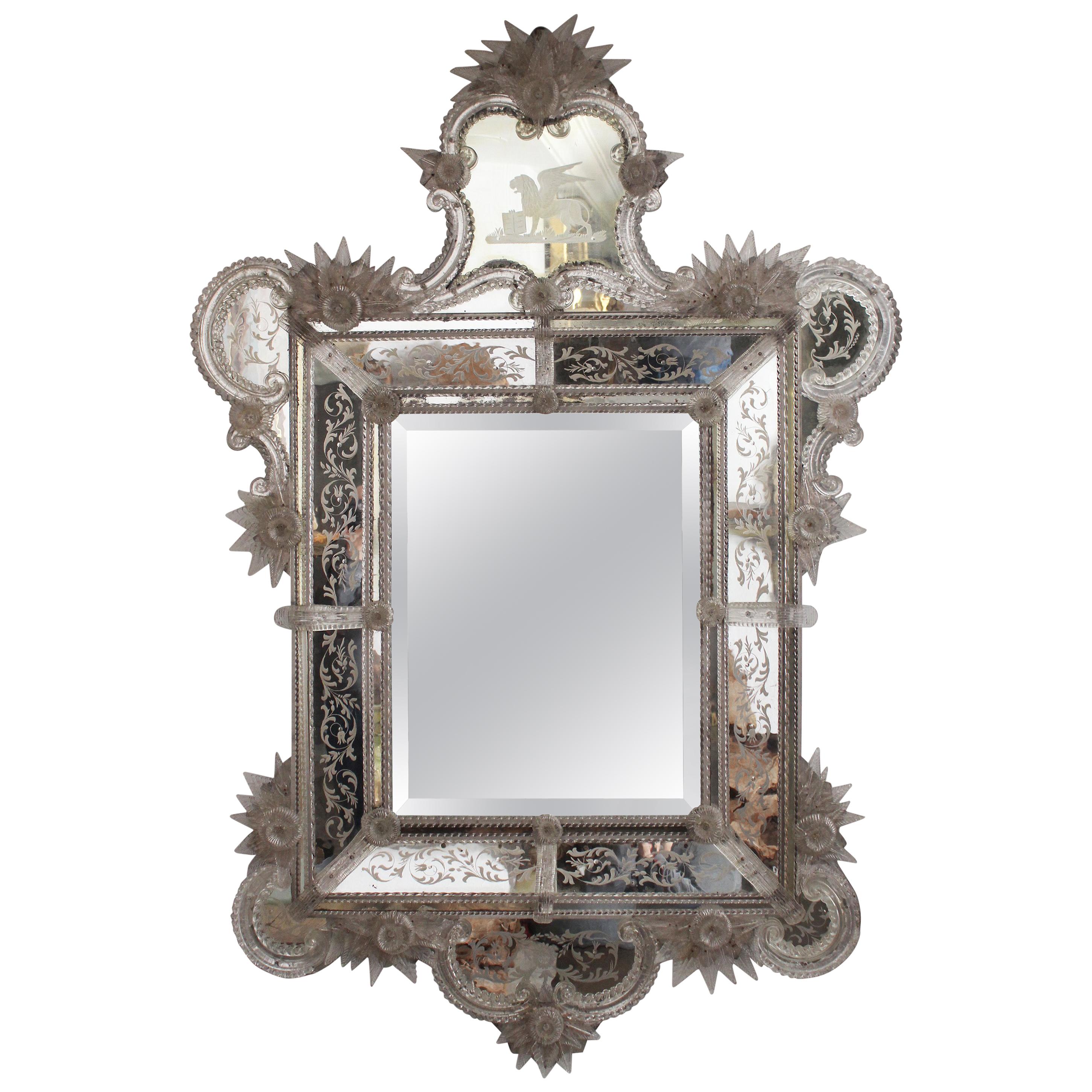 19th Century Venetian Mirror Profusely Decorated with Floral Motifs