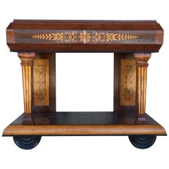 Antique 1830s French Empire Marquetry Console Table in Rosewood and Maple