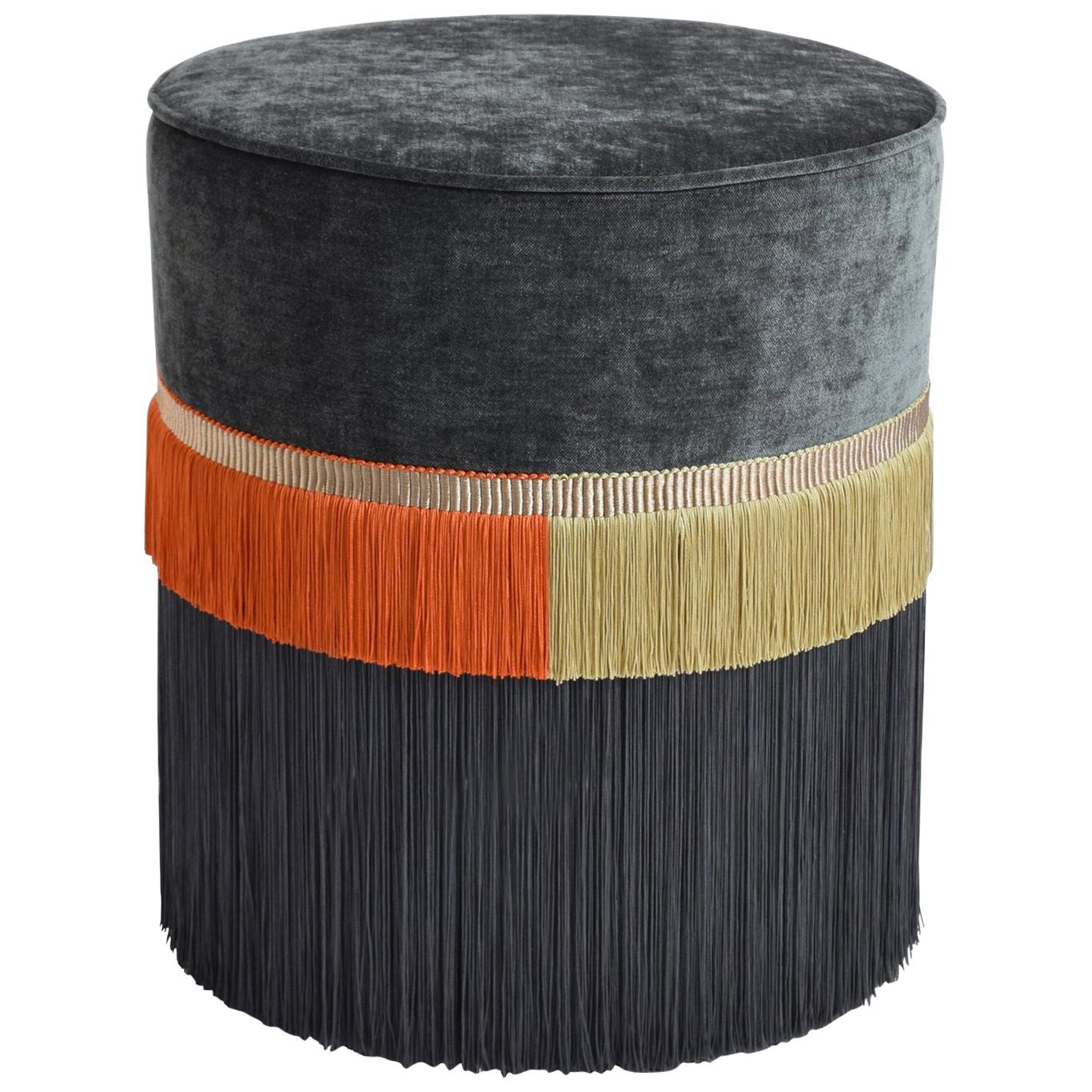 Couture Gray Pouf with Line Fringe by Lorenza Bozzoli Design