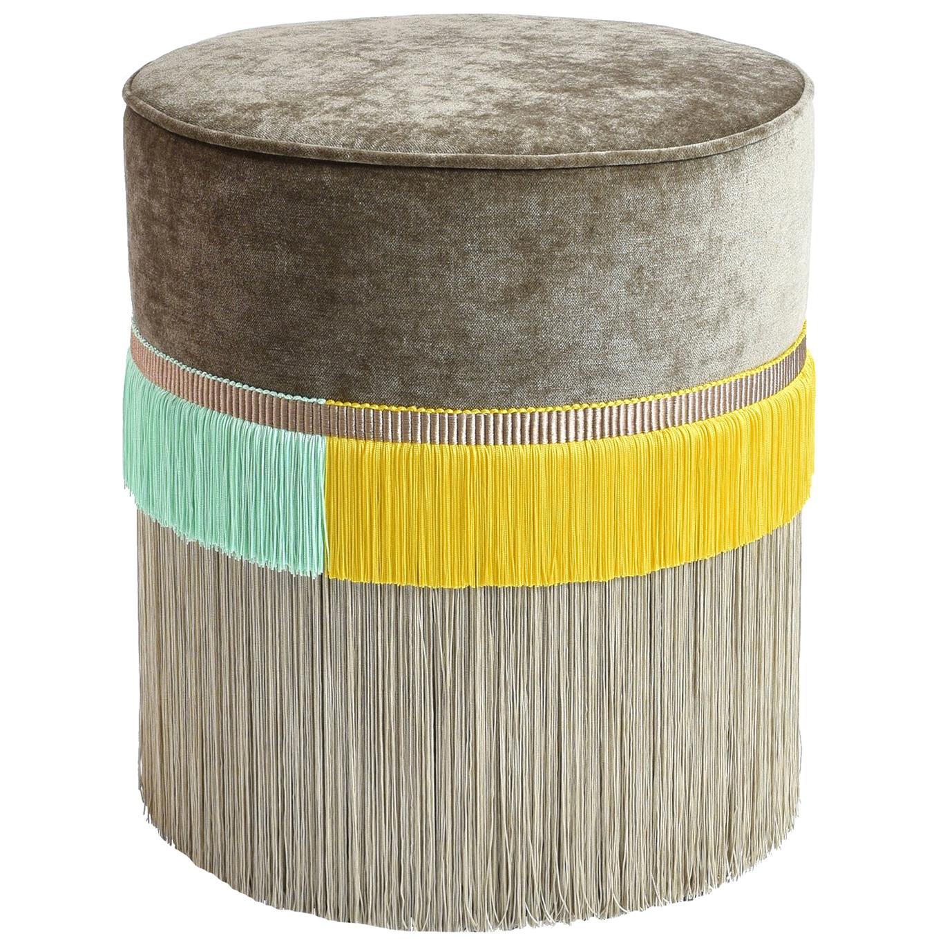 Couture Beige Pouf with Line Fringe by Lorenza Bozzoli Design