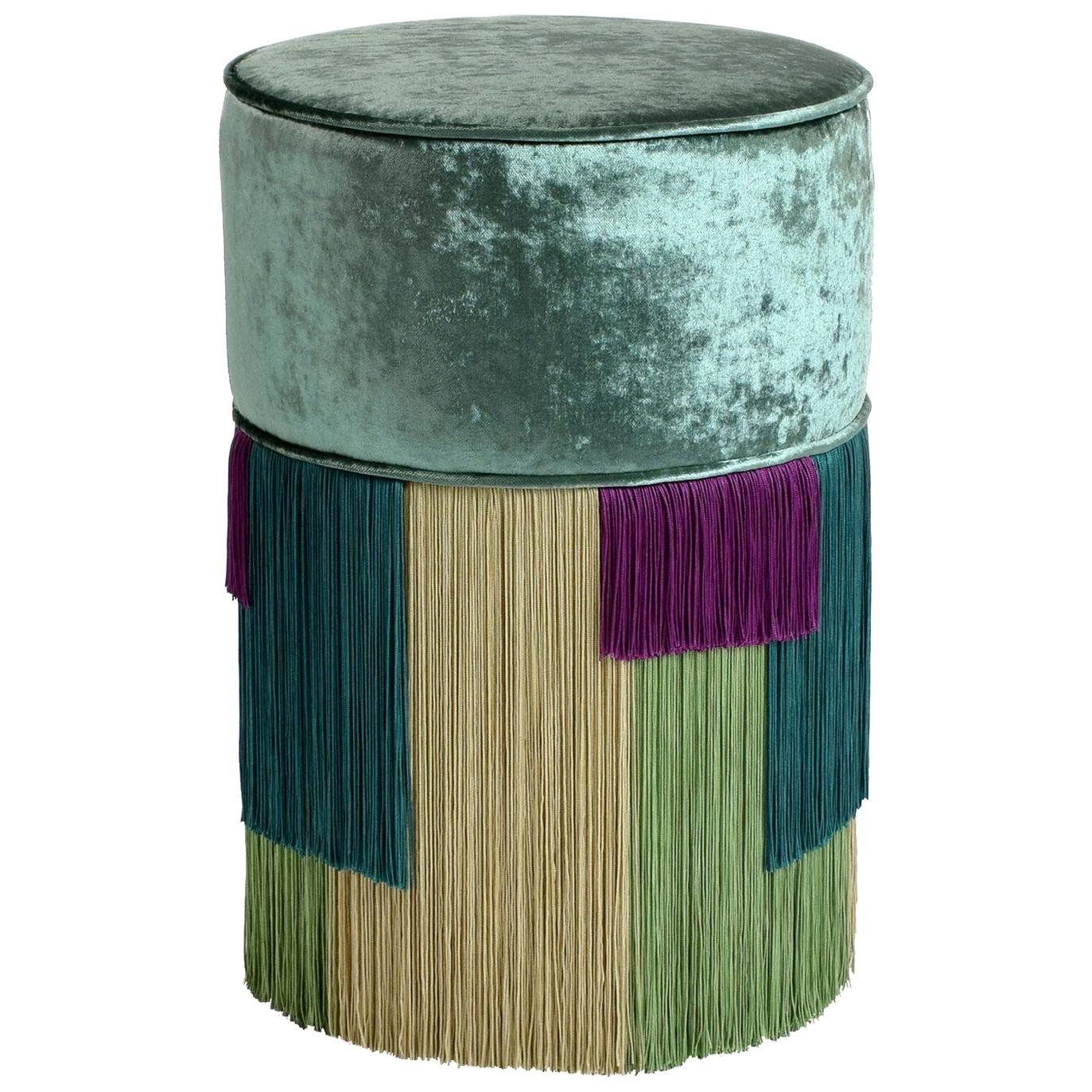 Couture Green Pouf with Geometric Fringe by Lorenza Bozzoli Design