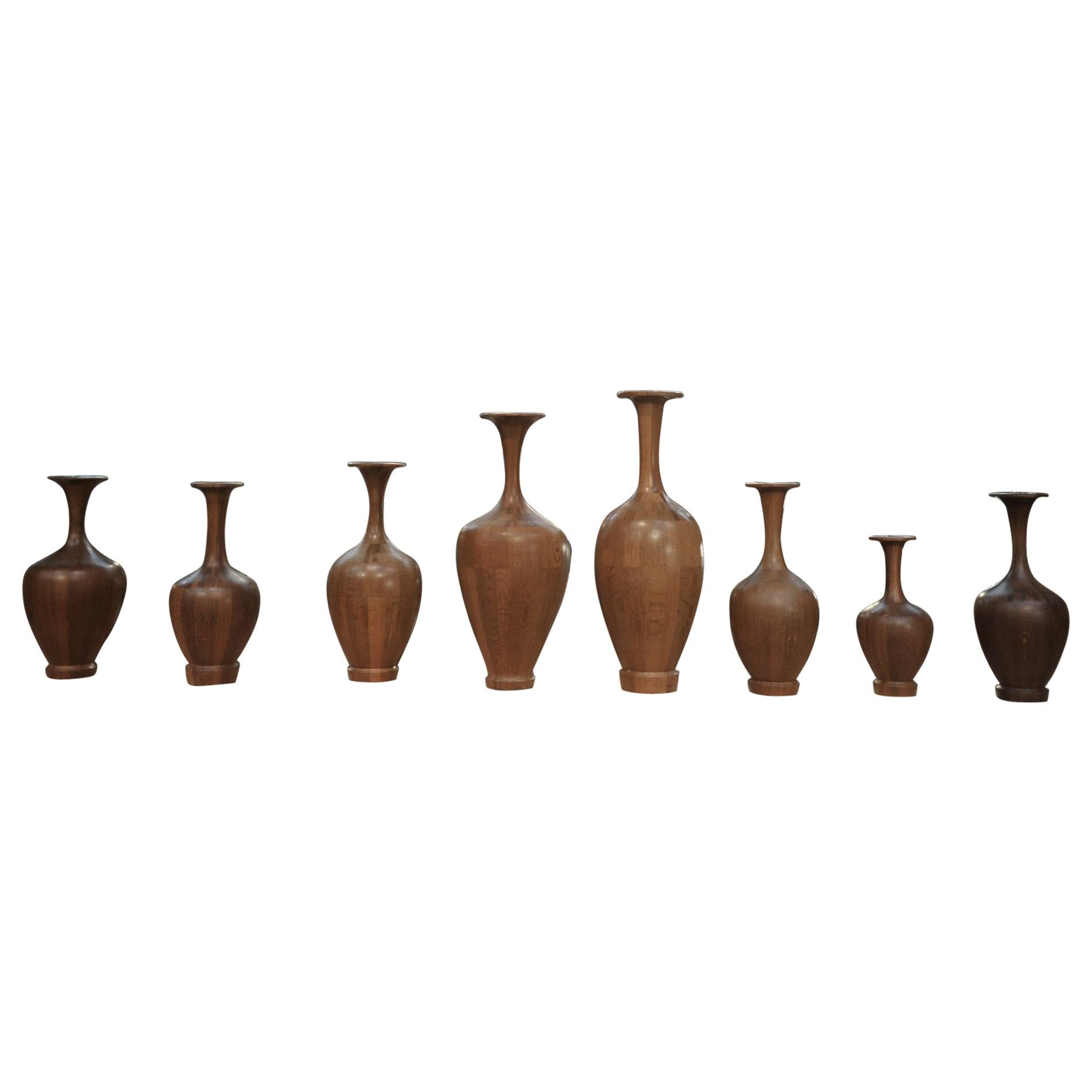 Set of Height Timber Vases, De Coene Frères, 1930s For Sale