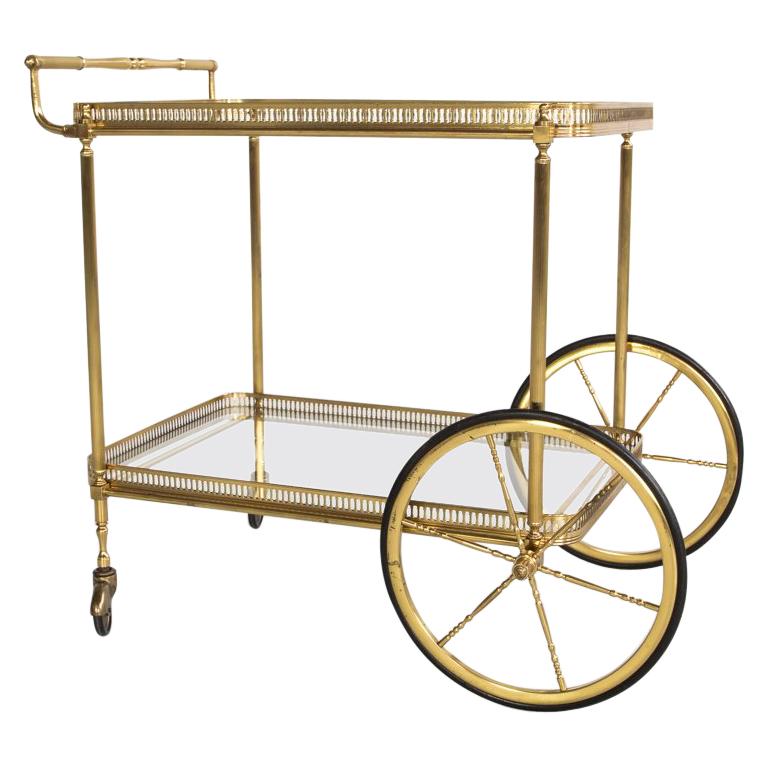 Midcentury Serving Trolley in Brass and Glass by Maison Baguès, 1950s