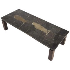 Midcentury Brutalist "Ichthys" Christian Symbolic Stone Slate Coffee Table