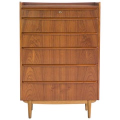 Vintage Bigger Midcentury Danish Chest of 6 Drawers in Teak with Long Drawer Handle