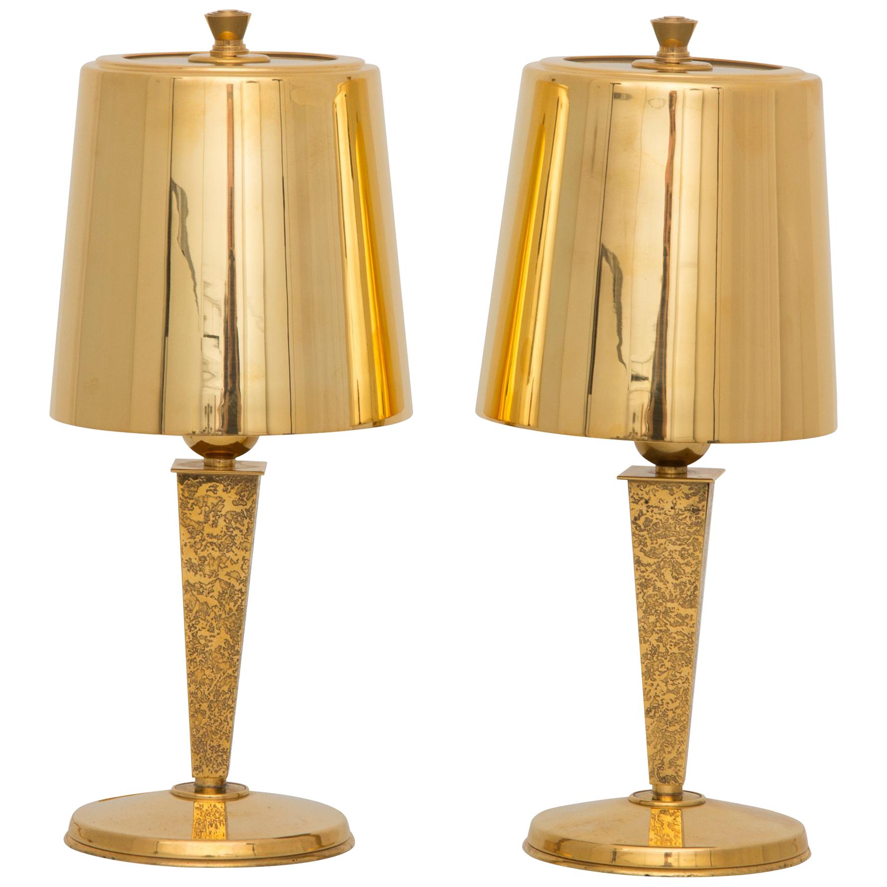 Pair of Hollywood Regency Table Lamps in Gilt Bronze by Genet & Michon For Sale