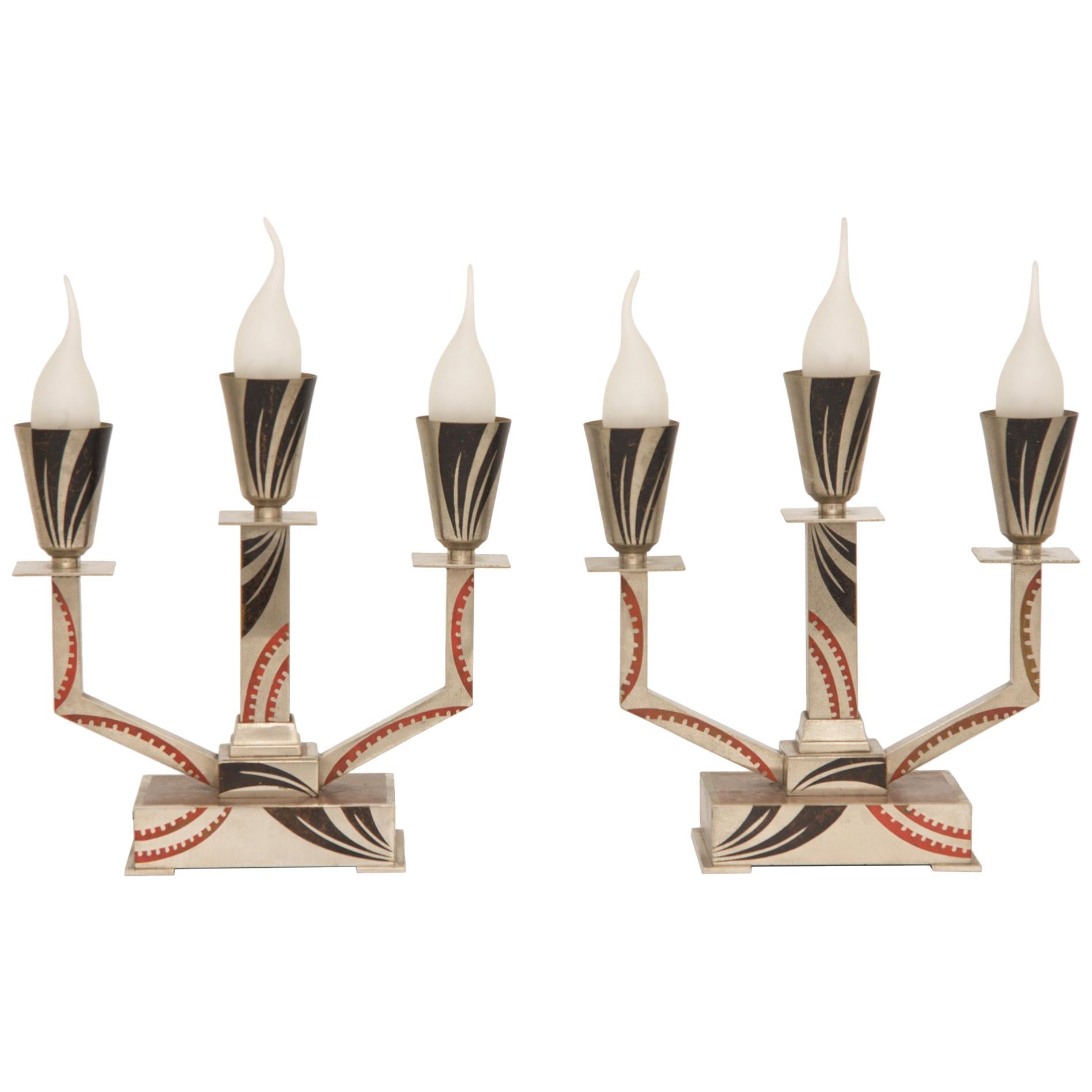 Pair of Art Deco Triple Candelabras by M. Offner