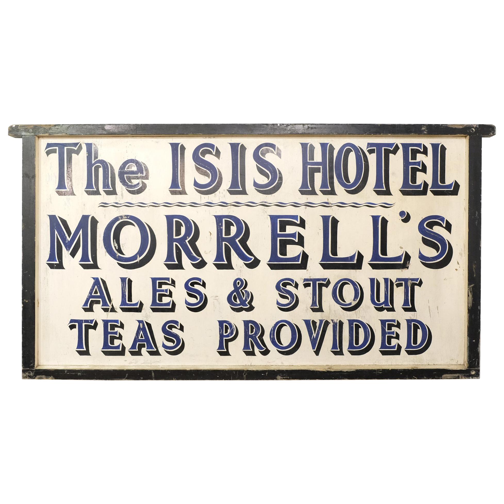 Large Mid-20th Century Original Hand Painted Hotel Trade Sign, Blue and Cream