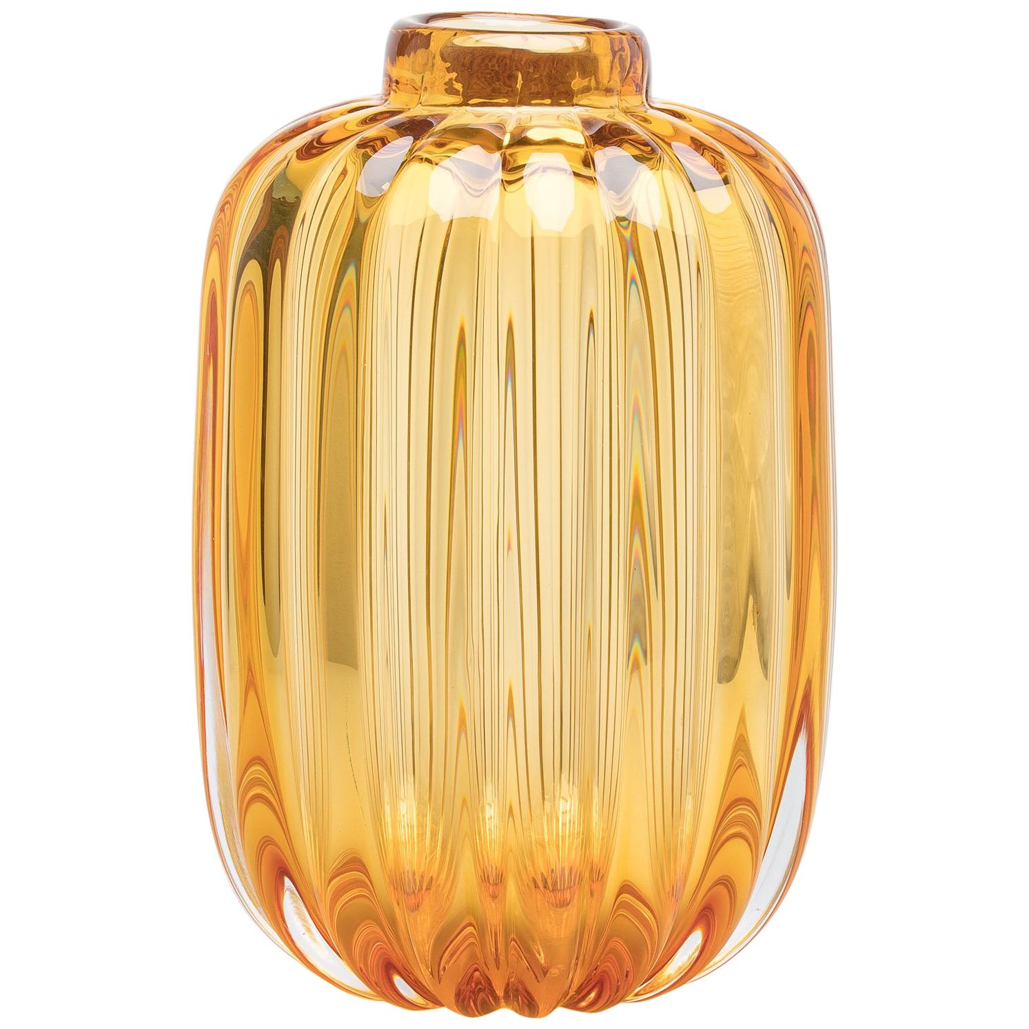 Yali Murano Hand Blown Fiori Jar Vase Amber For Sale