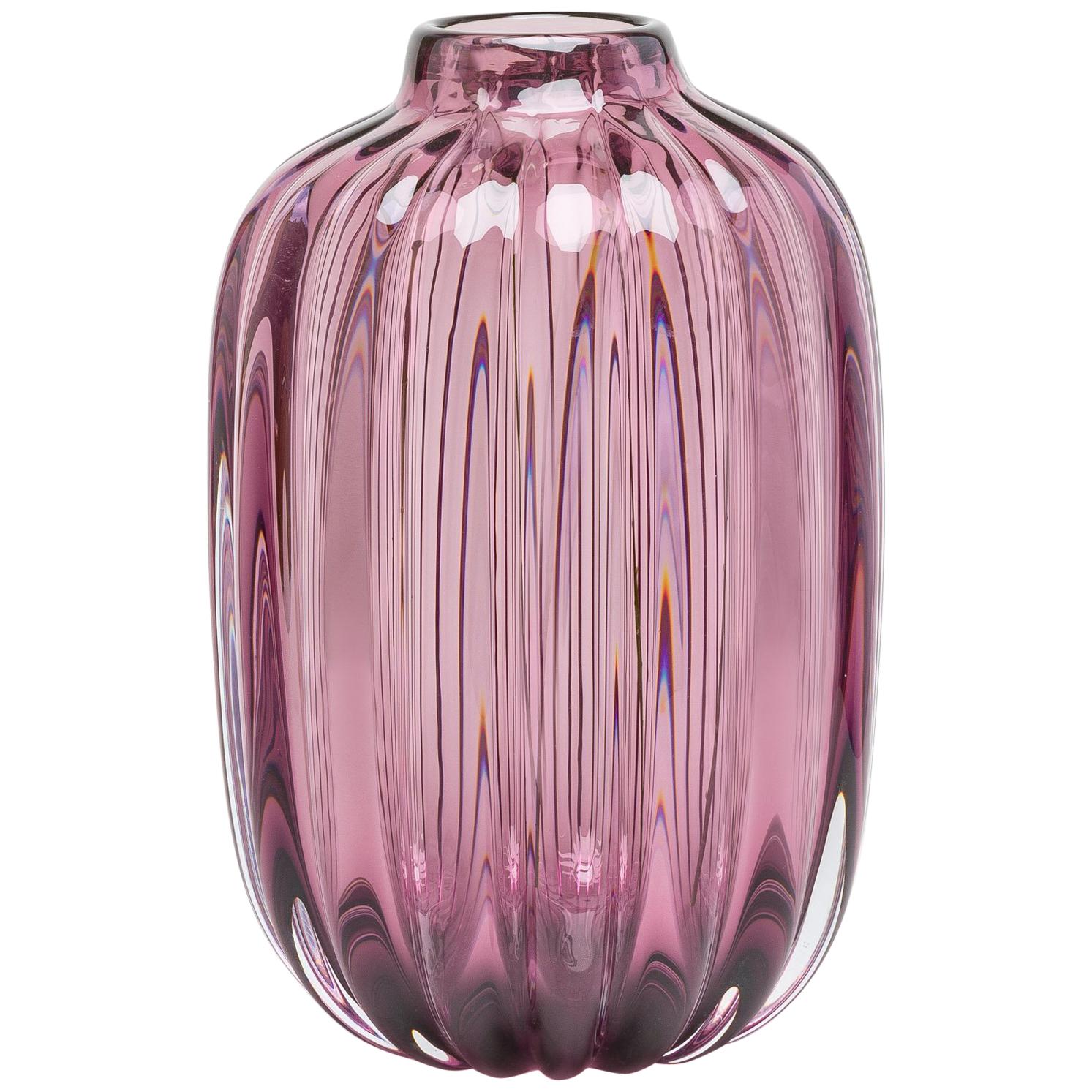 Yali Murano Hand Blown Fiori Jar Vase Rose-Amethyst im Angebot