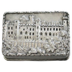 Antique Early Victorian Silver Castle-Top Vinaigrette - Warwick Castle By N Mills 1838