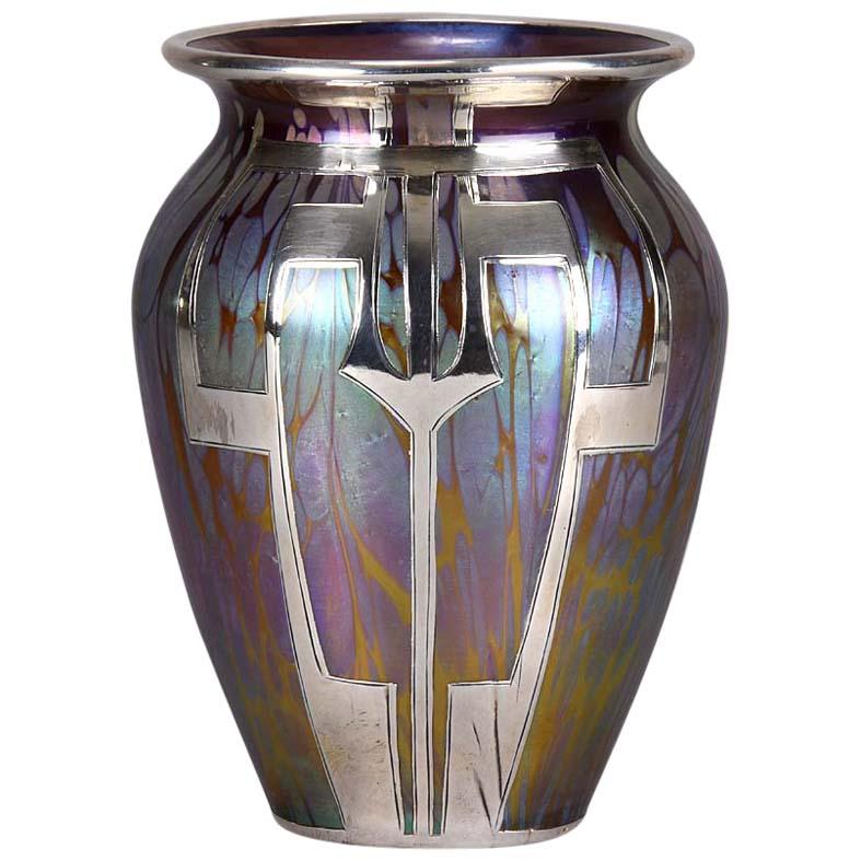 Art Nouveau Iridescent "Secessionist Silvered Vase" by Johann Loetz