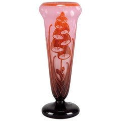 Vintage Art Deco Cameo Cased and Cut Glass Vase "Digitale" by Le Verre Français