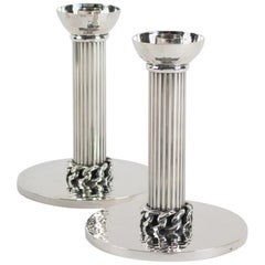 1950s Pair of Jean Despres Silver Candle Holders