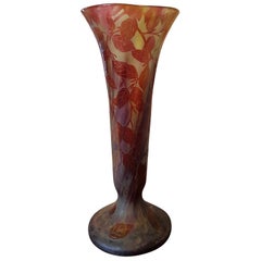 Daum Art Nouveau France Vegetable Decoration Conic and Glass Vase, 1900s