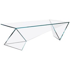 Crystal Glass Coffee Table, Transparent Origami Contemporary Design Italy