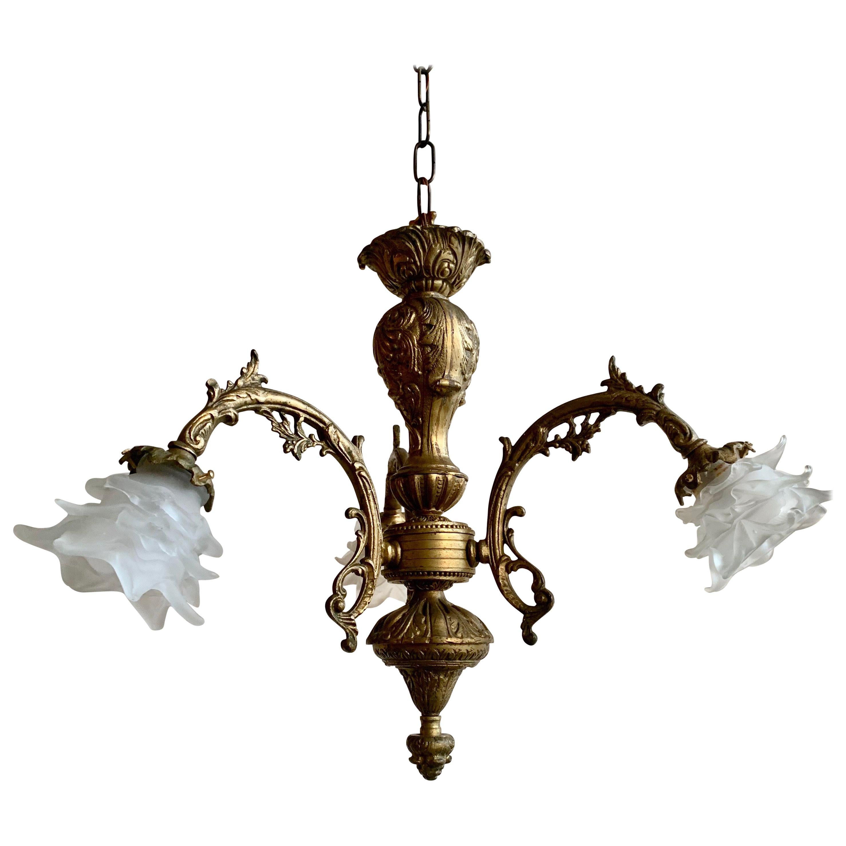  Ornate Downlighter With Floral Shades For Sale
