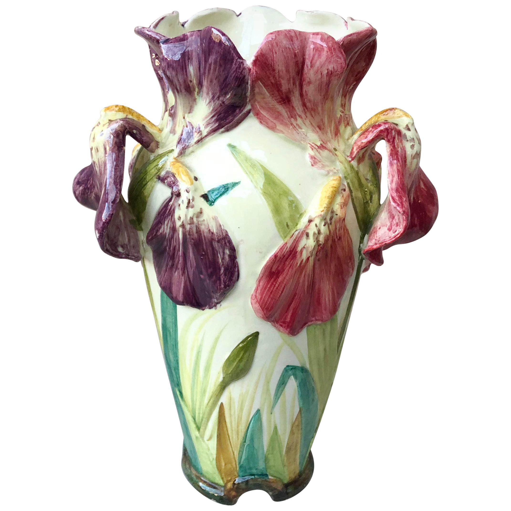 French Majolica Iris Vase Delphin Massier, circa 1880