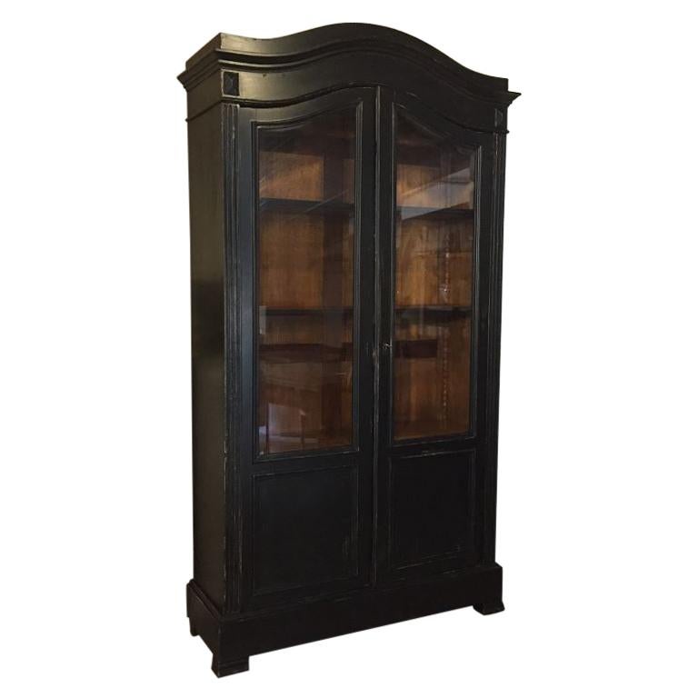 19th Century French Ebonized Wood Vitrine with Shelves and Drawers, 1890s