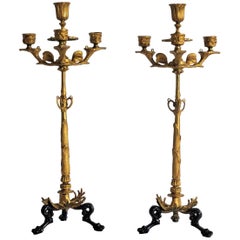 19th Century Pair of French Empire Gilt Bronze Four-Light Candelabra