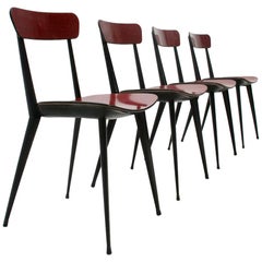 Italian Midcentury Red Ant Dining Chair, 1950s, Set of 4