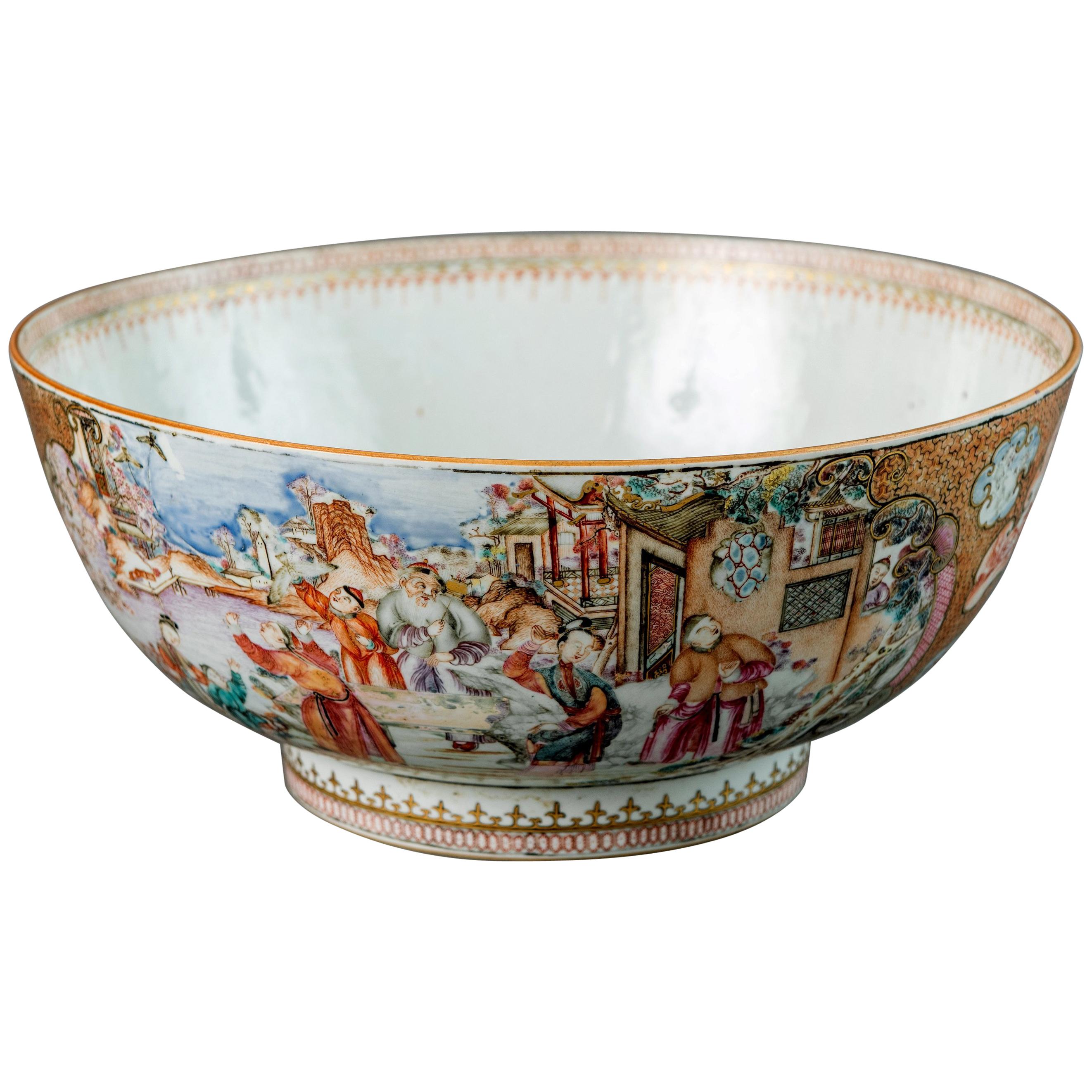 Chinese Export Punch Bowl with Footed Rim For Sale