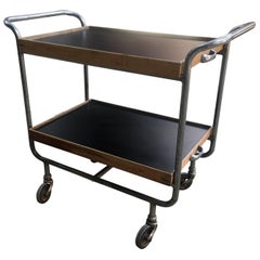 Mid-Century Modern Italian Chrome Bart Cart with Wooden Shelves, 1960s