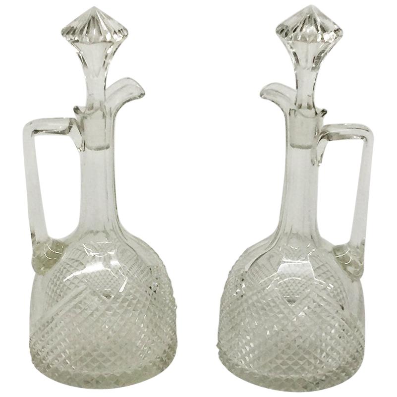 Crystal jug decanters with Diamond Cut crystal, 1890 For Sale