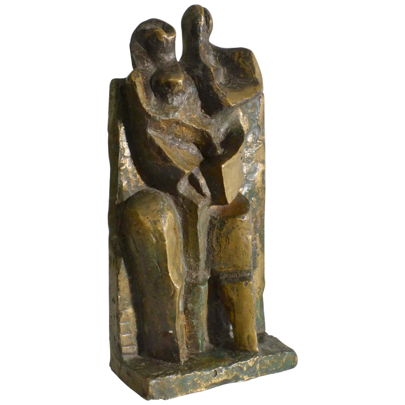 Cubist Style Bronze Sculpture of Man, Women and Child, Dutch 1960's