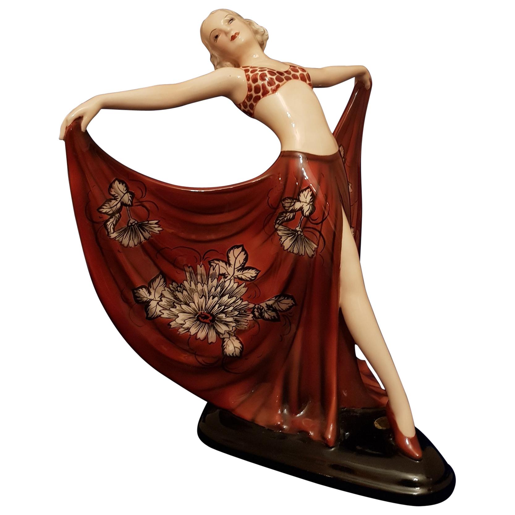 Goldscheider- Lorenzl Josef, Ceramic Dancer Sculpture Art Deco Germany, 1936