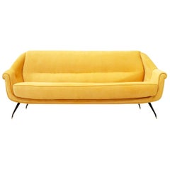 Italian Mid-Century Yellow Velvet Sofa, 1950s