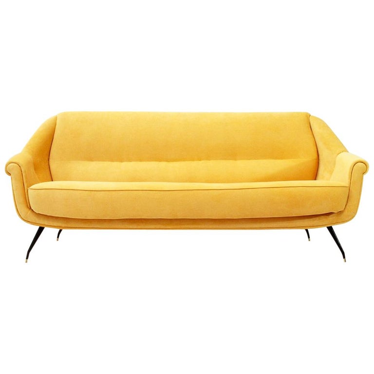 Italian MidCentury Yellow Velvet Sofa, 1950s at 1stDibs